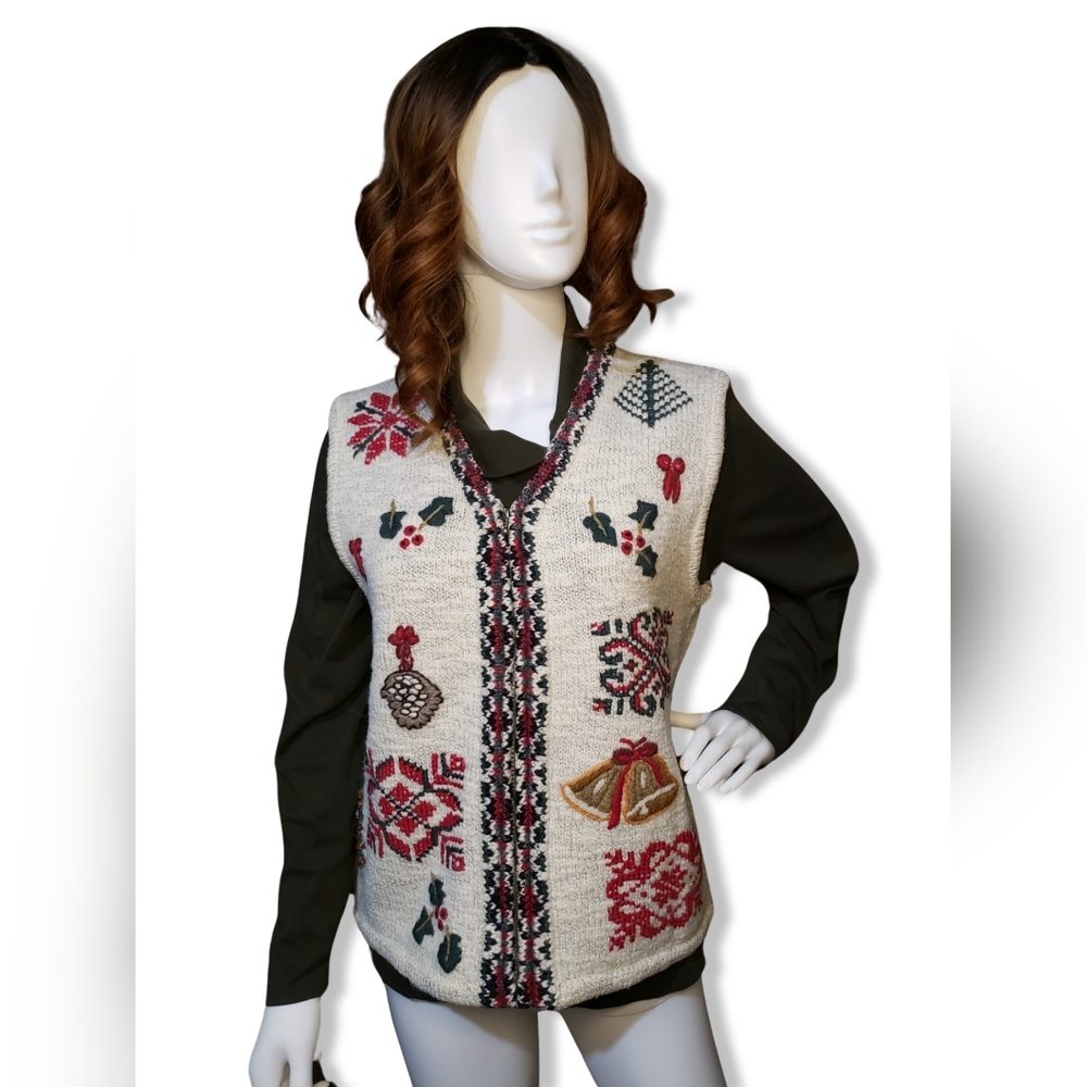 Woolrich Wool Vest Womens Size Medium Embroidered Holiday Festive Granny Core